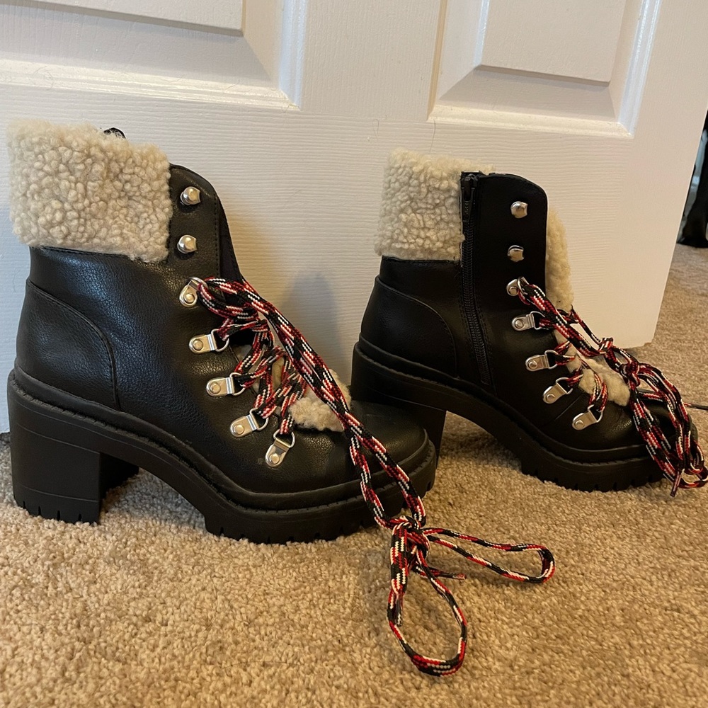 Universal Thread Black Fuzzy High Heeled Boots